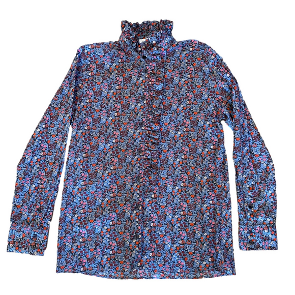Cyrillus Tops - CYRILLUS PARIS Floral Ruffle Mock Neck Blouse Liberty Print Top US 8 FR 38